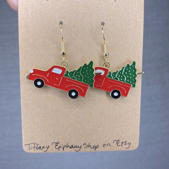 Christmas Truck and Christmas Tree Earrings NWT Hypoallergenic - Picture 3 of 3